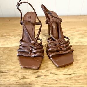 Schutz  leather stiletto heeled sandals size 10.5 brown square toe